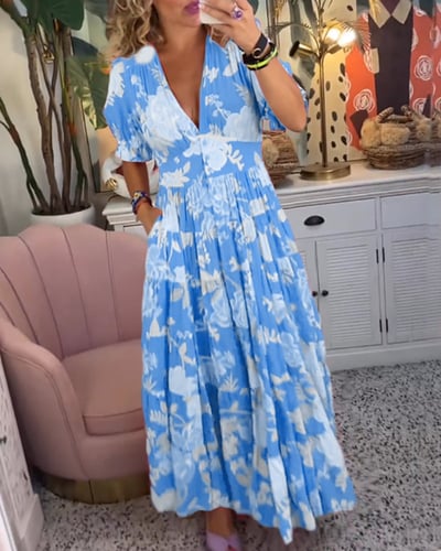 Isabeau - Bequeme lange Kleid mit V-Ausschnitt und Taschen