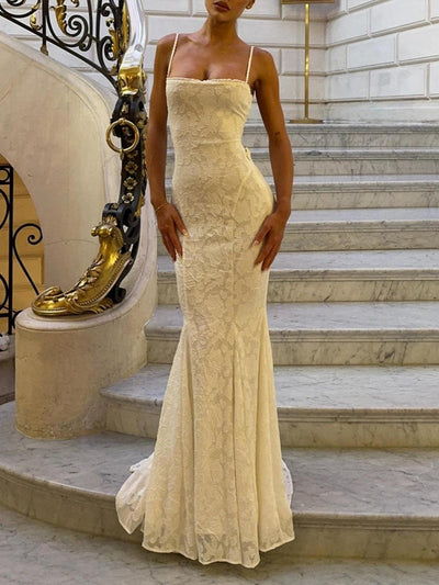 Tie-Back Fischgräten-Maxikleid