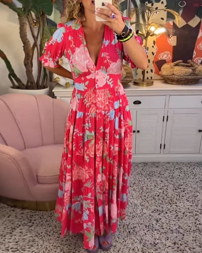 Isabeau - Bequeme lange Kleid mit V-Ausschnitt und Taschen