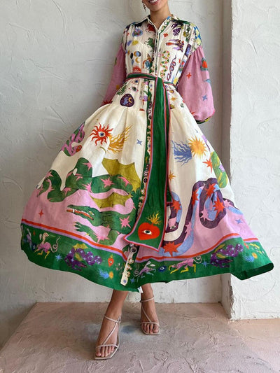 Faltiges Langarm-Loses Kleid