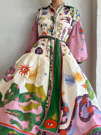 Faltiges Langarm-Loses Kleid
