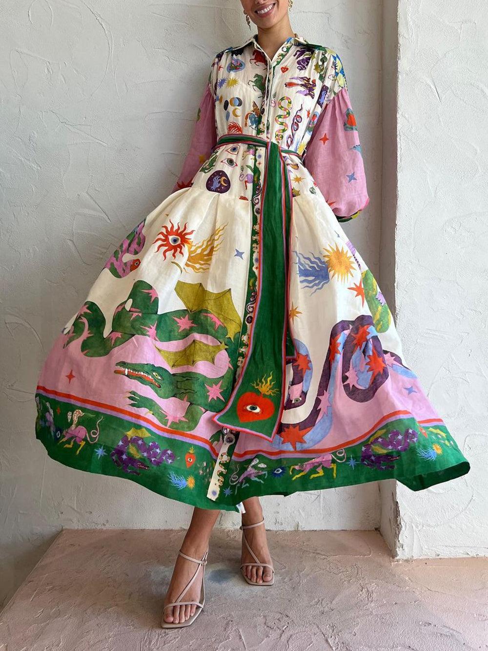Faltiges Langarm-Loses Kleid