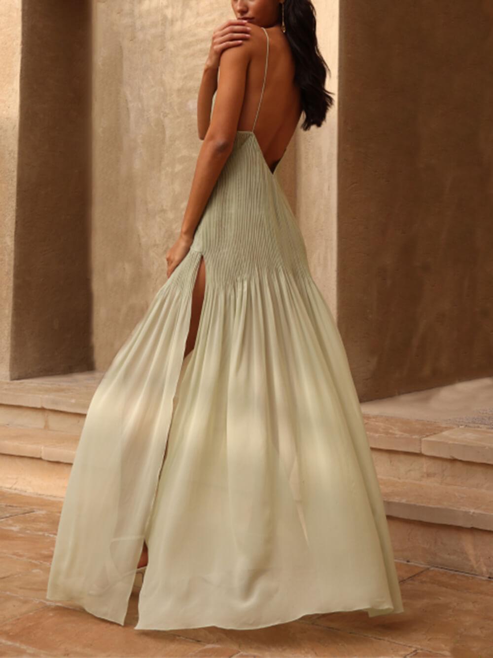 Sonnenuntergang Einzigartiges Falten-Patchwork Schlitz Maxikleid
