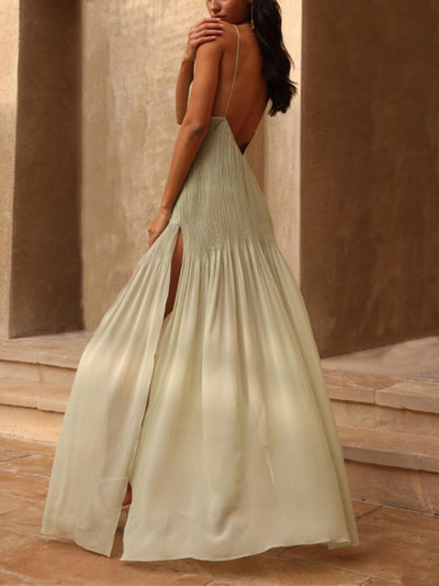 Sonnenuntergang Einzigartiges Falten-Patchwork Schlitz Maxikleid