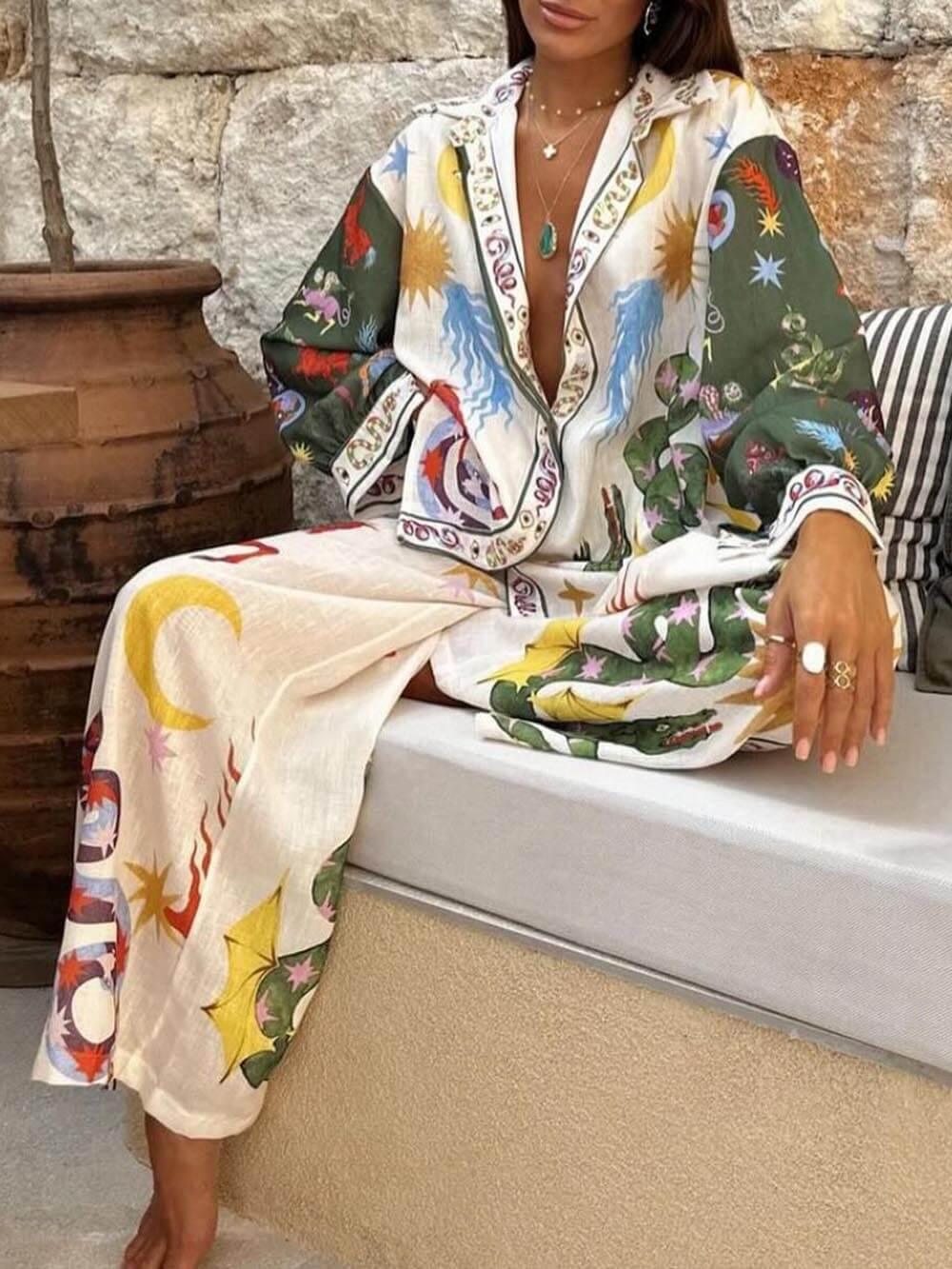 Schönes einzigartiges Druck Langarmshirt und elastische Hose Set