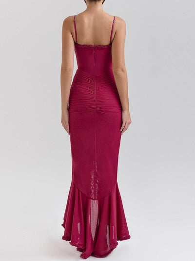Off-Shoulder Mesh Maxikleid