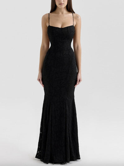Tie-Back Fischgräten-Maxikleid