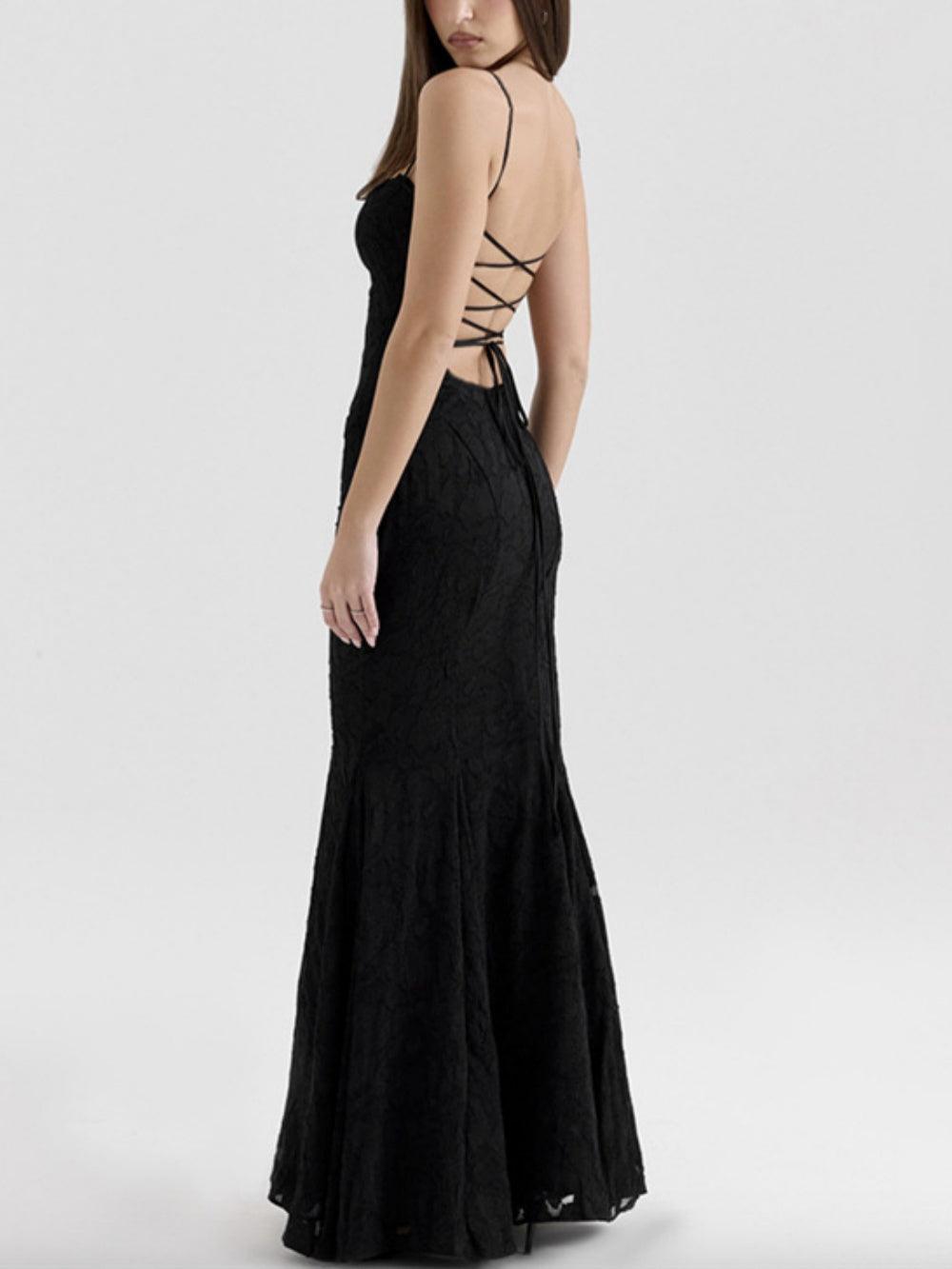 Tie-Back Fischgräten-Maxikleid