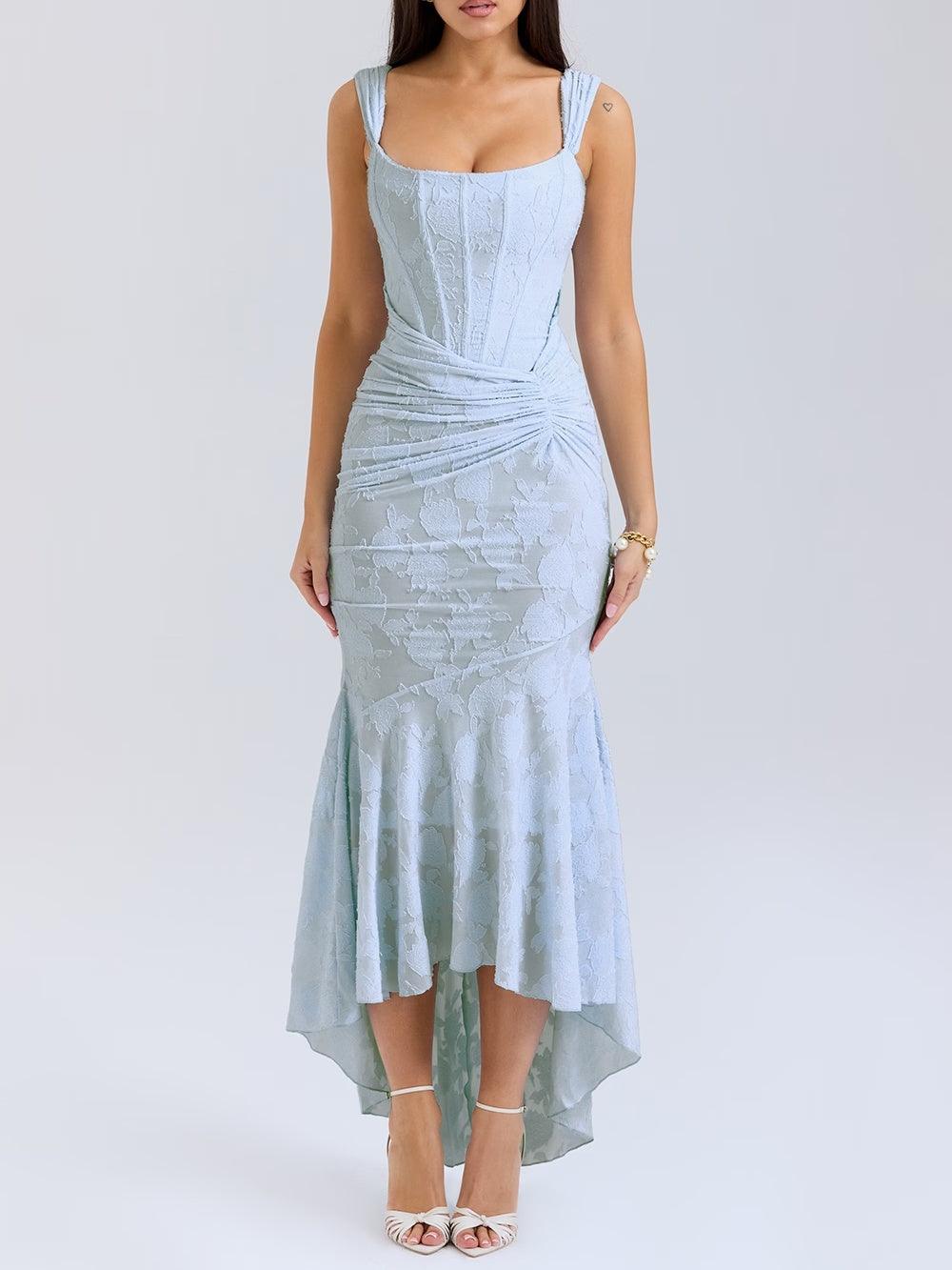 Blaue Glockenblume Floral Maxi-Kleid