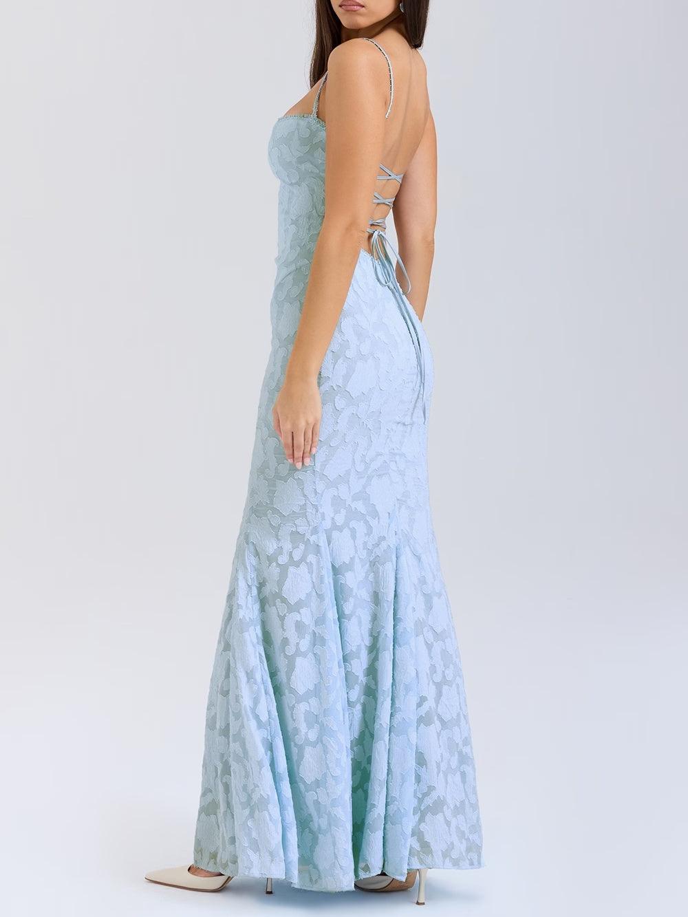 Tie-Back Fischgräten-Maxikleid