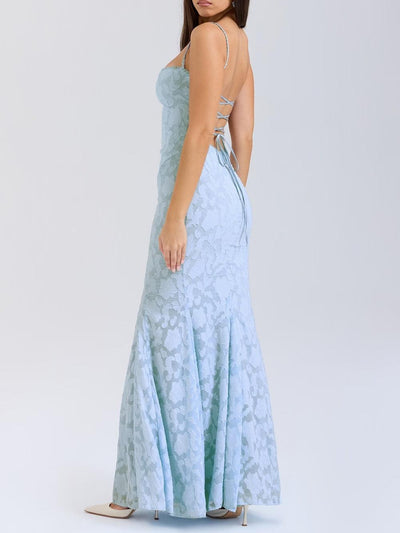 Tie-Back Fischgräten-Maxikleid