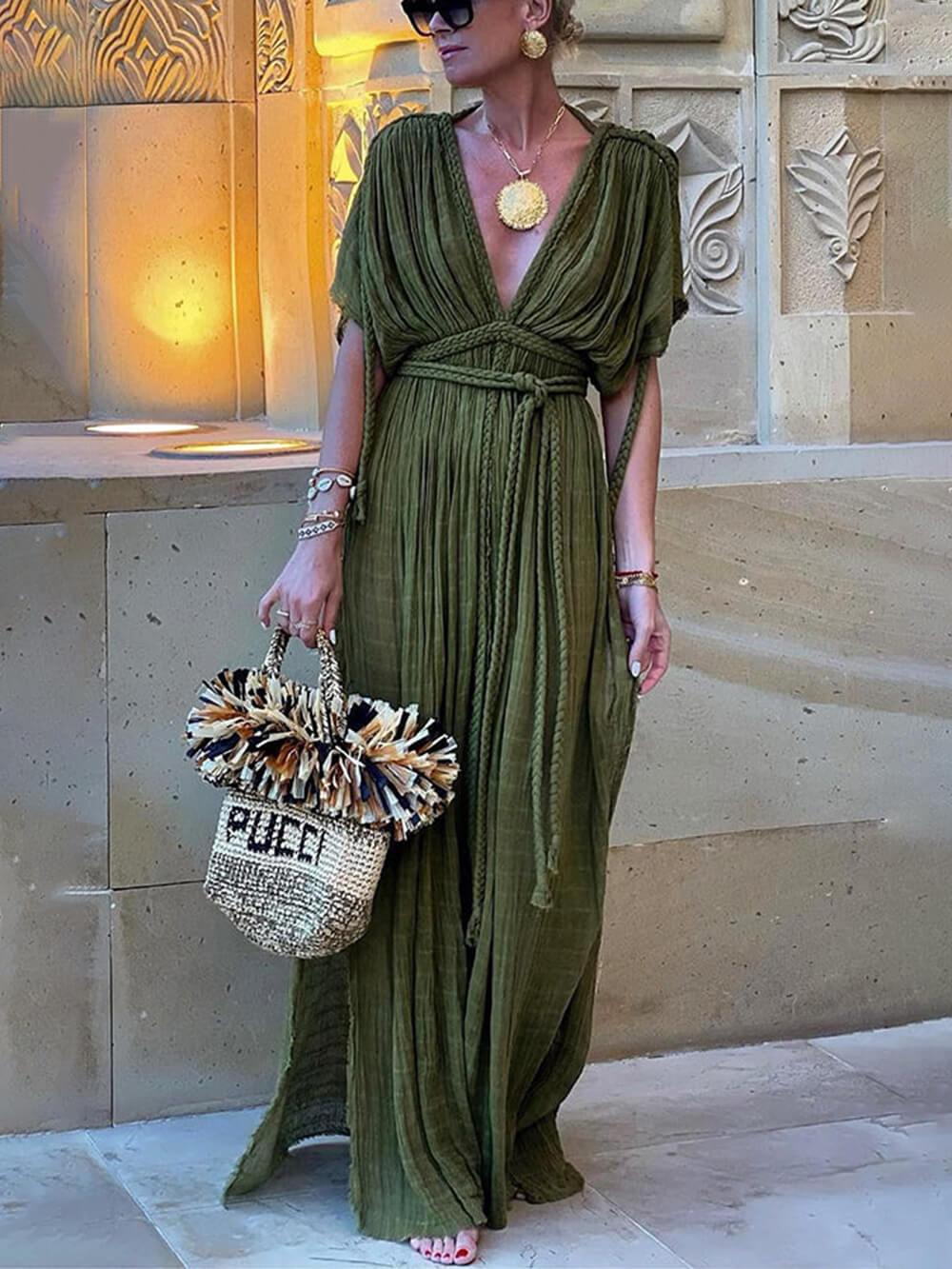 Kimono Drapierte Zöpfe Cover-Up Schlitz Maxi Kleid
