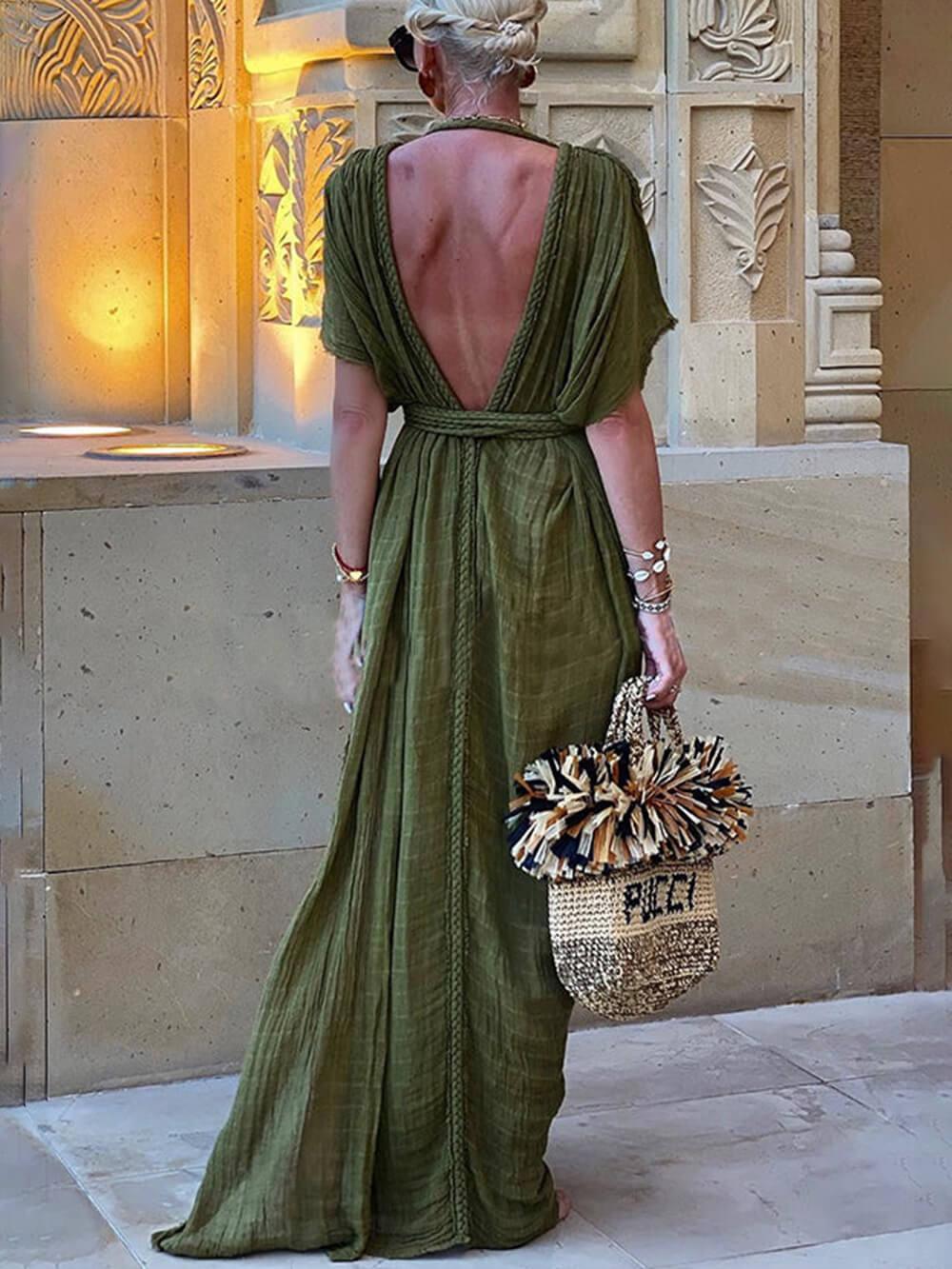 Kimono Drapierte Zöpfe Cover-Up Schlitz Maxi Kleid