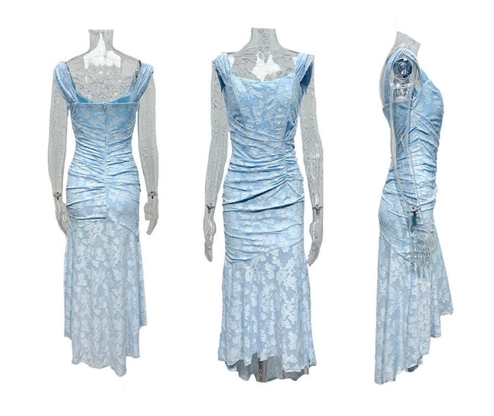 Blaue Glockenblume Floral Maxi-Kleid