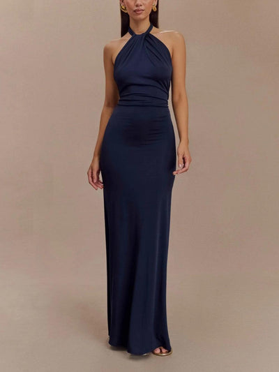 Slinky Halter Maxi Kleid - Marineblau