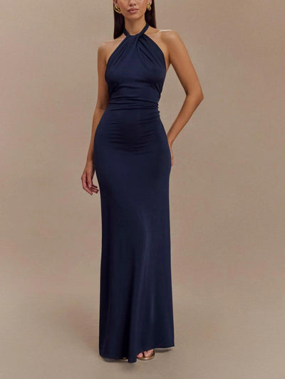 Slinky Halter Maxi Kleid - Marineblau