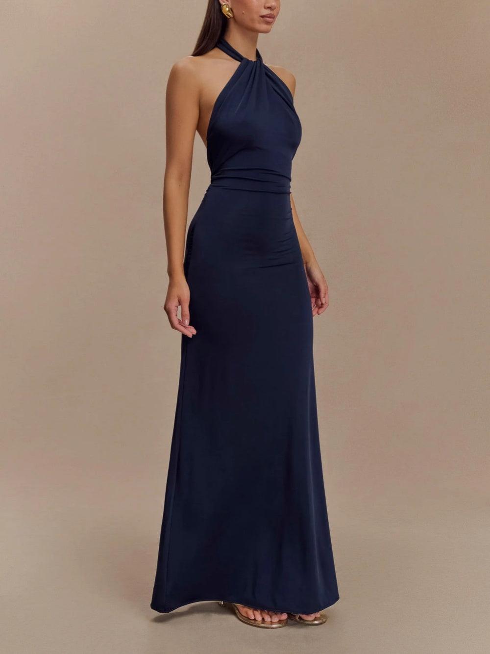 Slinky Halter Maxi Kleid - Marineblau