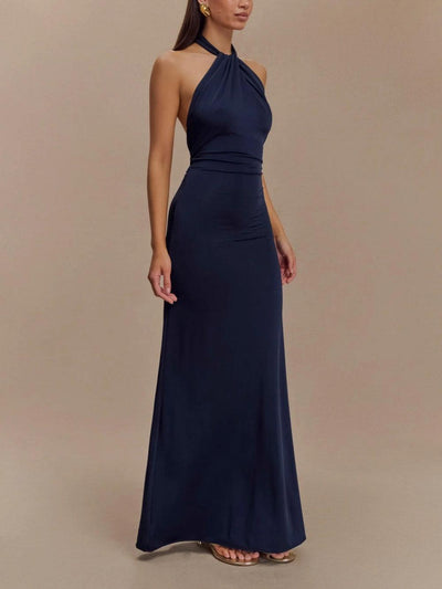 Slinky Halter Maxi Kleid - Marineblau