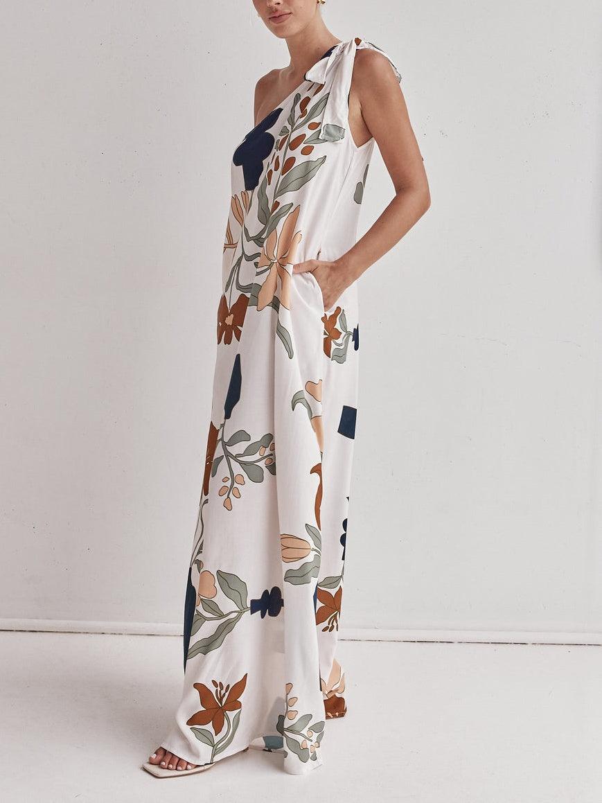 Bedrucktes Maxikleid mit einem Schulterträger