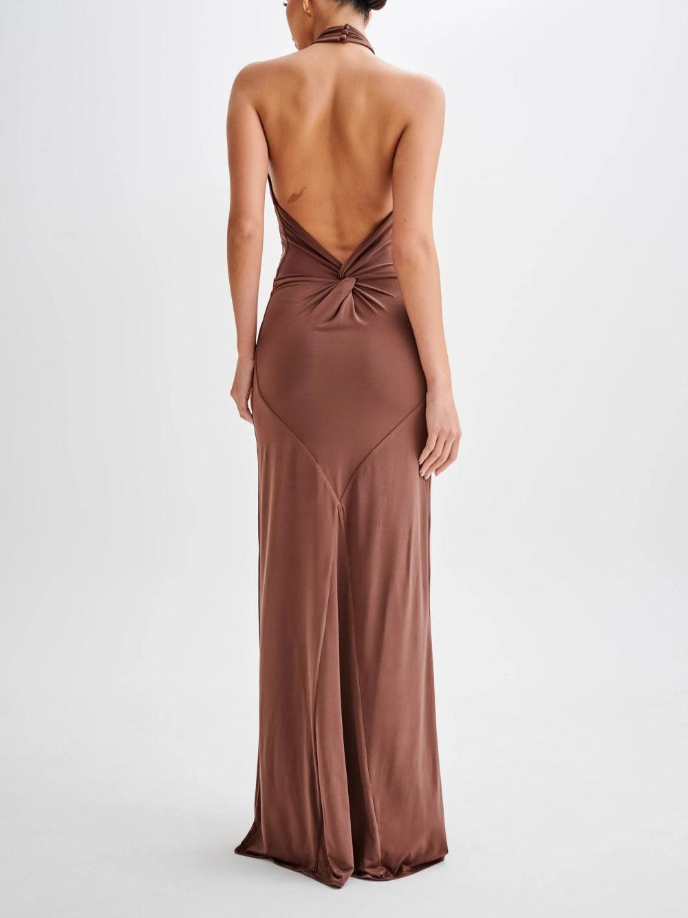 Slinky Halter Maxi Kleid - Braun