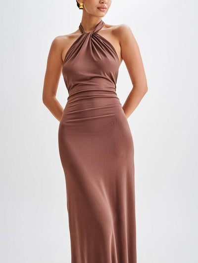 Slinky Halter Maxi Kleid - Braun
