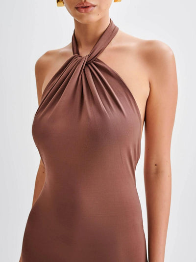 Slinky Halter Maxi Kleid - Braun