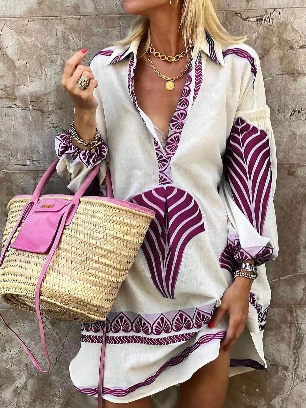 Einfaches einzigartiges Druck-Herbst-Minikleid