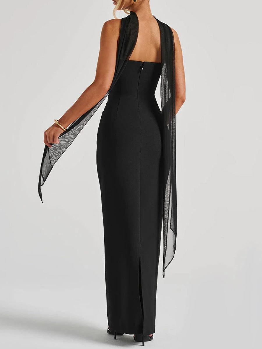 Schwarzes Maxi-Top-Kleid mit Taillierung