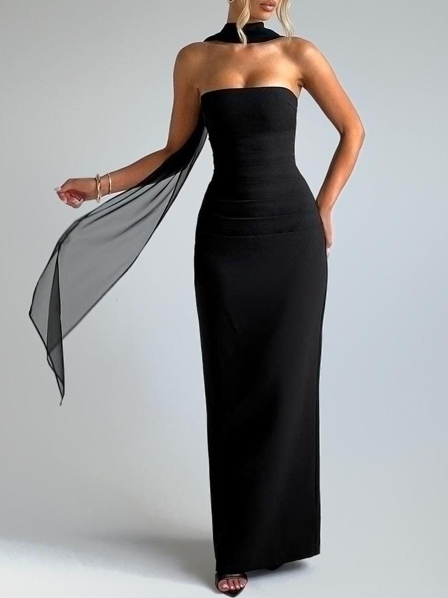 Schwarzes Maxi-Top-Kleid mit Taillierung