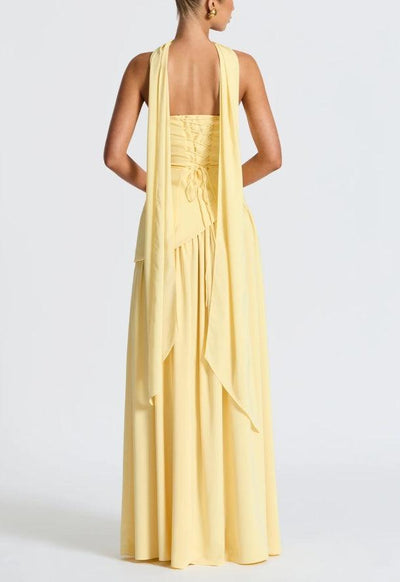 Strapless Slit Ribbon Maxi Kleid
