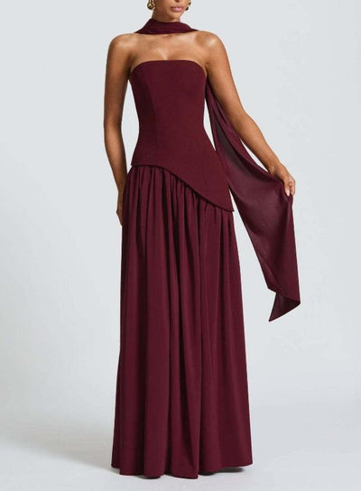 Strapless Slit Ribbon Maxi Kleid