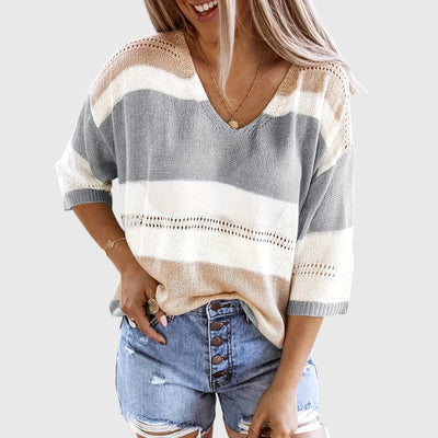 Ida - Gestreifter V-Ausschnitt Pullover