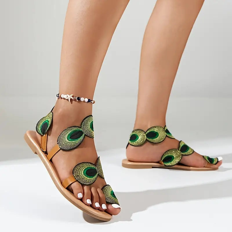 Londyn - Sandalen mit Pfauenprint