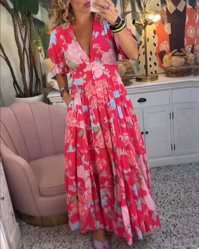 Isabeau - Bequeme lange Kleid mit V-Ausschnitt und Taschen