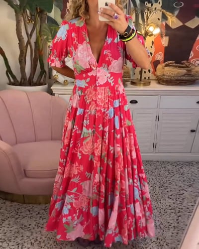 Isabeau - Bequeme lange Kleid mit V-Ausschnitt und Taschen