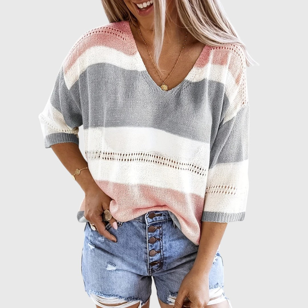 Ida - Gestreifter V-Ausschnitt Pullover