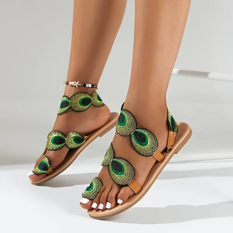Londyn - Sandalen mit Pfauenprint