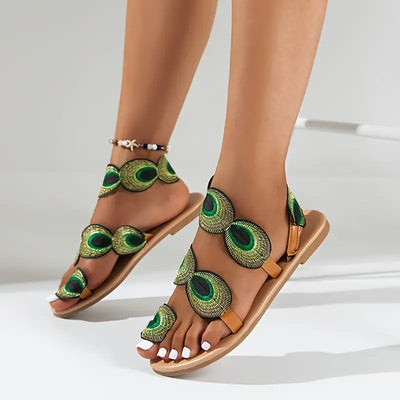 Londyn - Sandalen mit Pfauenprint