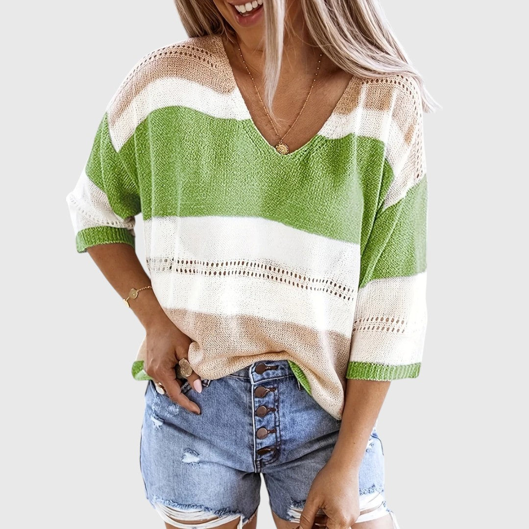 Ida - Gestreifter V-Ausschnitt Pullover