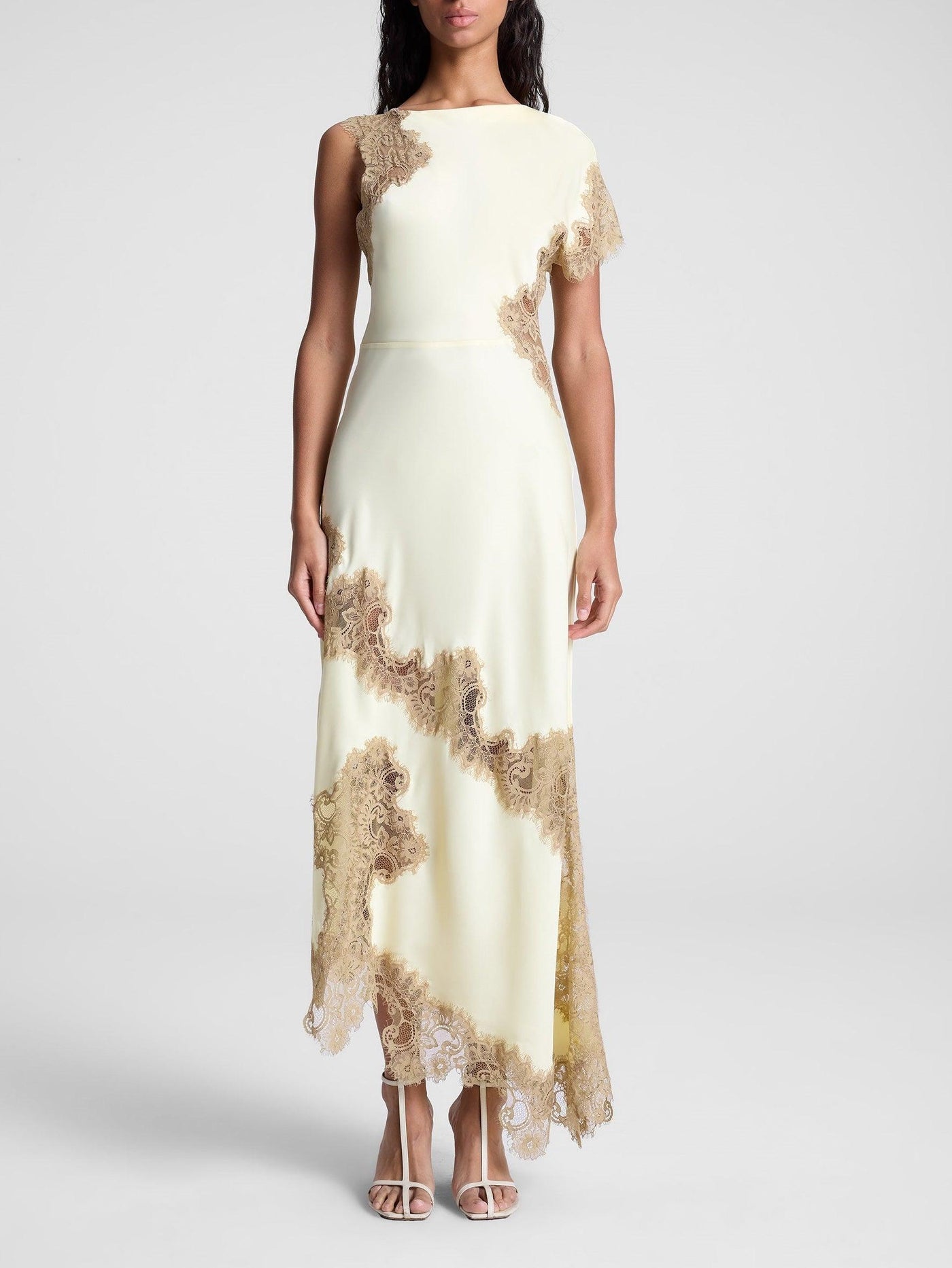 Satin- und Spitzen-Maxikleid