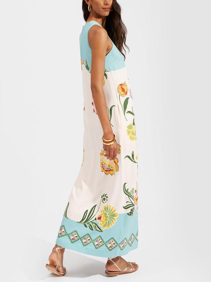 Exquisites Sonnenstrahlen Blumenmuster Ärmelloses Midi-Kleid