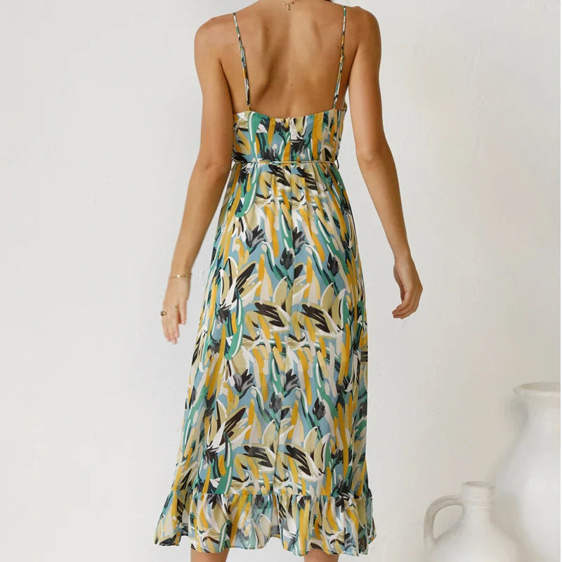 Clara - Elegantes langes Kleid mit Muster
