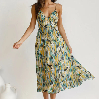 Clara - Elegantes langes Kleid mit Muster