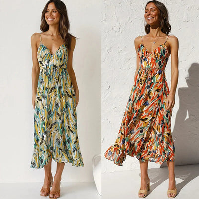 Clara - Elegantes langes Kleid mit Muster