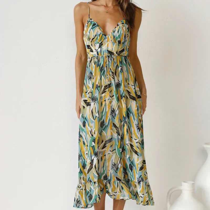 Clara - Elegantes langes Kleid mit Muster