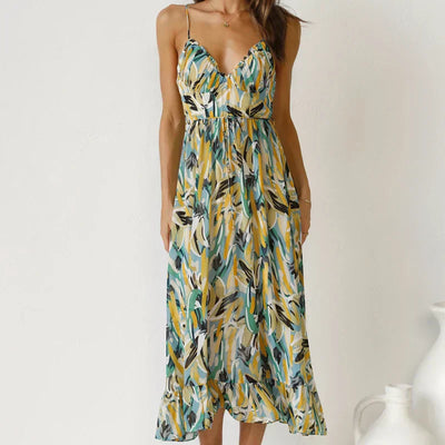 Clara - Elegantes langes Kleid mit Muster