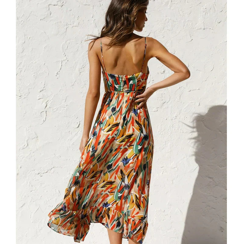 Clara - Elegantes langes Kleid mit Muster