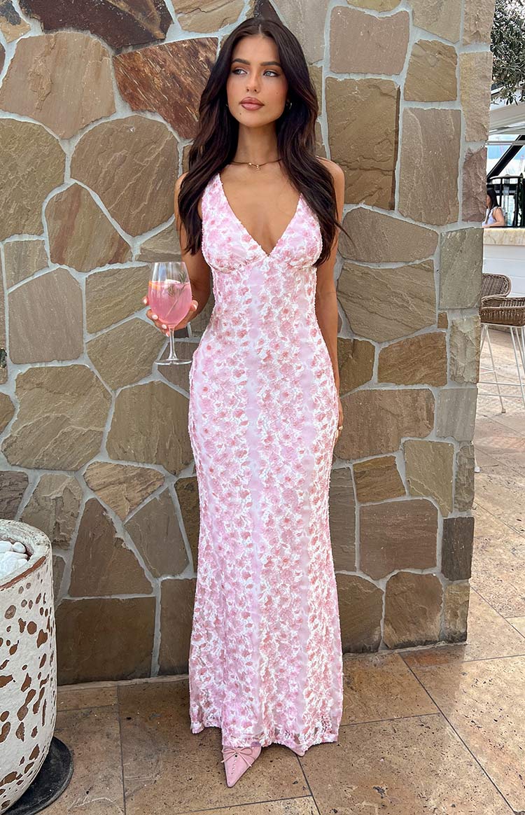 Farida - Rosa Spitzen Maxikleid