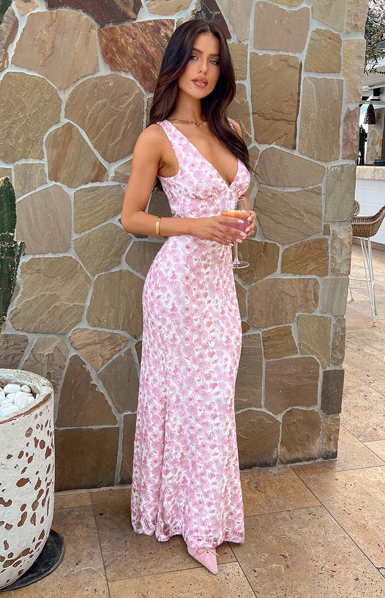 Farida - Rosa Spitzen Maxikleid