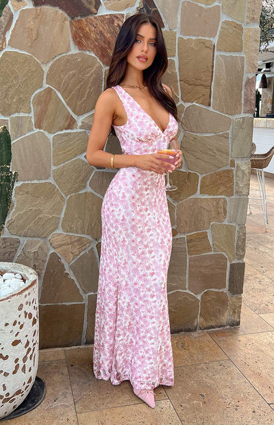 Farida - Rosa Spitzen Maxikleid